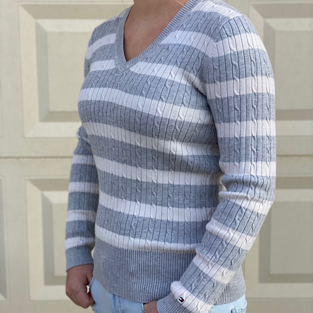 Tommy Hilfiger Striped Textured V-neck Sweater